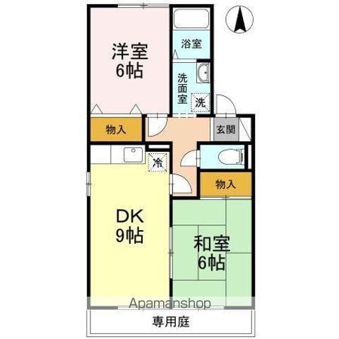 グレイス・ハイツ B棟(2DK/1階)の間取り写真