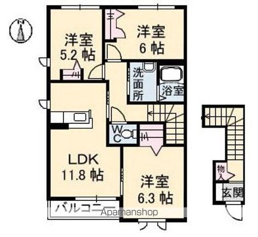 オレンジコート・フジ(3LDK/2階)の間取り写真
