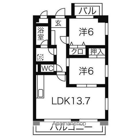 エステイト旭(2LDK/3階)の間取り写真