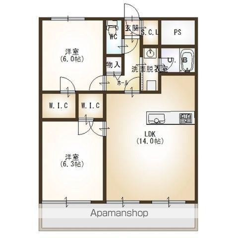 パーク万代ミッドコート(2LDK/2階)の間取り写真