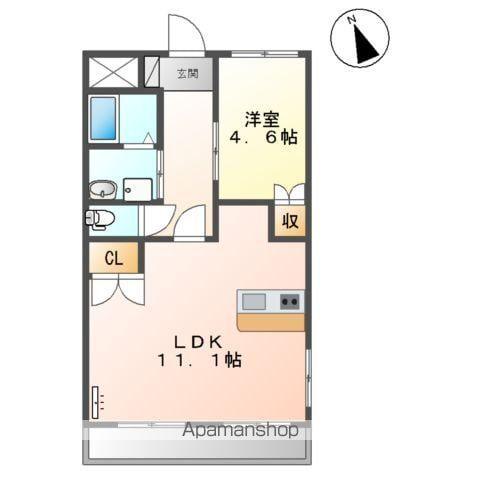 ウィング東合川(1LDK/1階)の間取り写真
