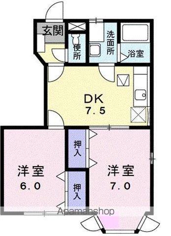 グランディール堀越ⅡB(2DK/1階)の間取り写真