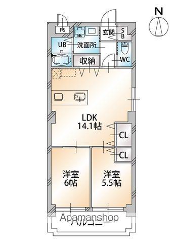 ローズビル上町(2LDK/5階)の間取り写真