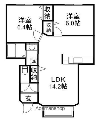 ガーデンハウス朝日山D(2LDK/1階)の間取り写真