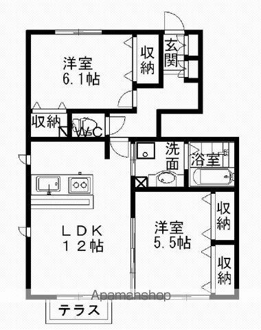 メゾン ラ・ポム(2LDK/1階)の間取り写真