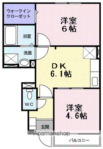 ベルシャトーⅢ(2DK/1階)の間取り写真