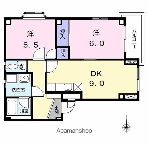 アーバンソレル(2DK/2階)の間取り写真