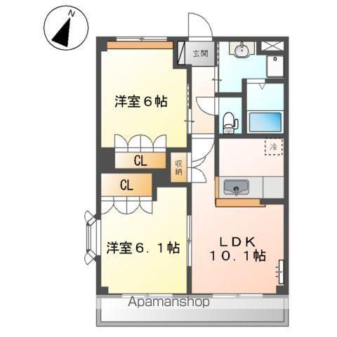 グランピエールA棟(2LDK/2階)の間取り写真