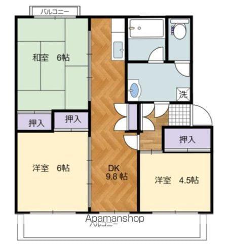 高陽真亀団地 1号棟(3DK/3階)の間取り写真