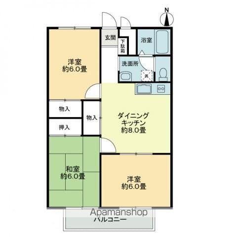 フォブール大高A棟(3DK/1階)の間取り写真