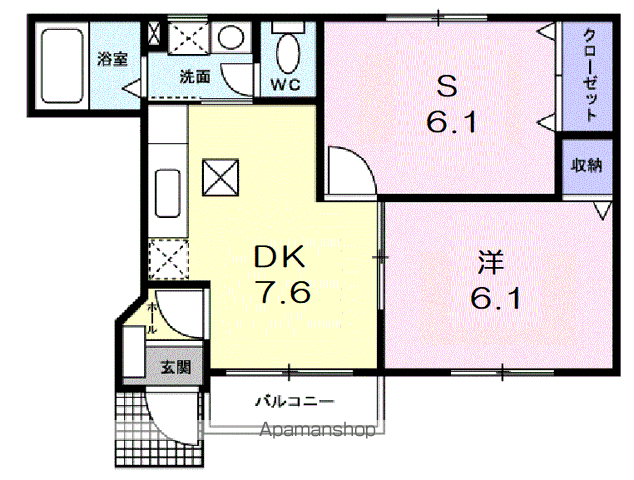 ラ・ミティエ(1SDK/1階)の間取り写真