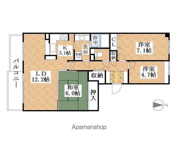 ヒューマンアイランド岩倉 B棟(3LDK/4階)の間取り写真