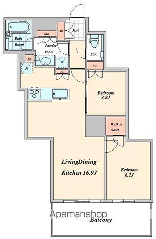 富久クロスコンフォートタワー(2LDK/37階)の間取り写真