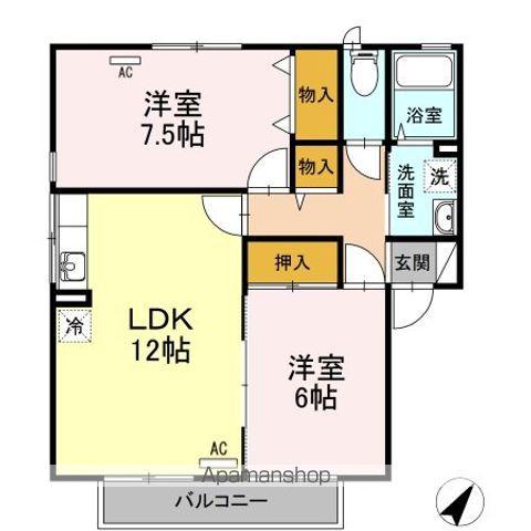 アムールD(2LDK/2階)の間取り写真