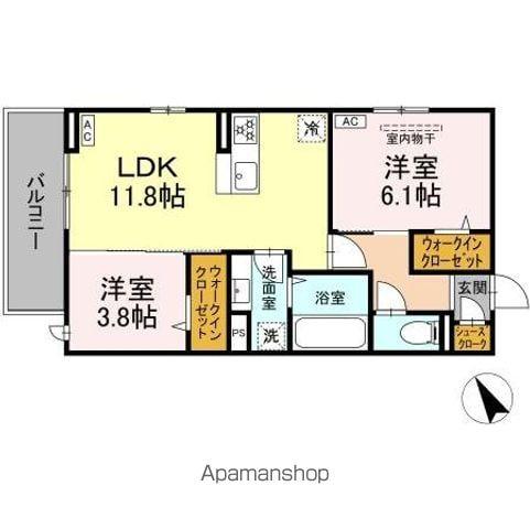 トリシア野多目I I(2LDK/3階)の間取り写真