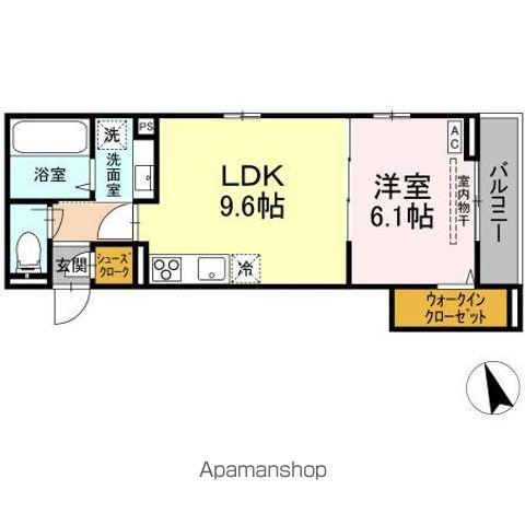 D-ROOM甲府市徳行3丁目(1LDK/3階)の間取り写真