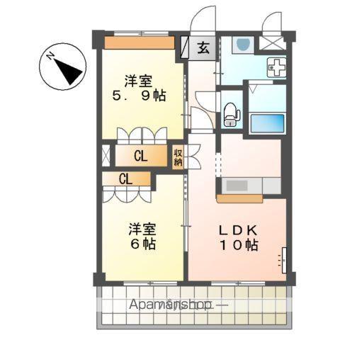 マインヒルズ弐番館(2LDK/2階)の間取り写真