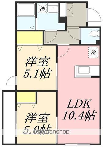 プラージュ銭函(2LDK/4階)の間取り写真