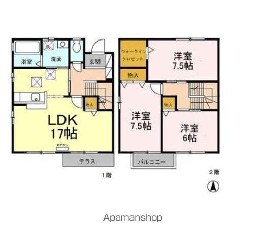グリーンコート上松 A/B(3LDK/2階)の間取り写真