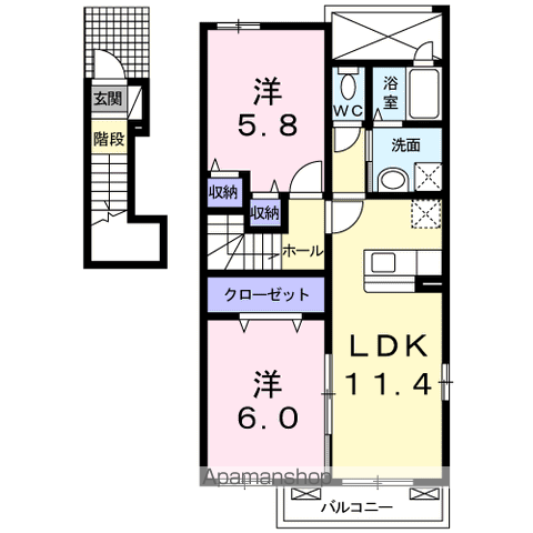 エレヴァートピアC(2LDK/2階)の間取り写真
