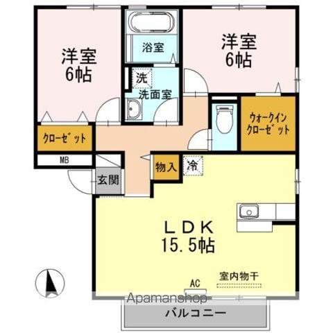 ウィルモア手城C棟(2LDK/2階)の間取り写真