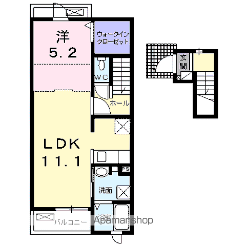 フェリースⅣ(1LDK/2階)の間取り写真