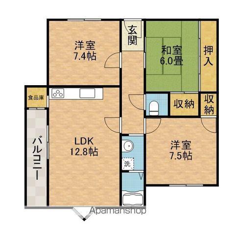 千里月見ヶ丘ハイツE棟(3LDK/1階)の間取り写真