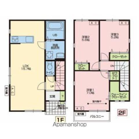 茨城県つくば市 2階建 築1年(3LDK)の間取り写真