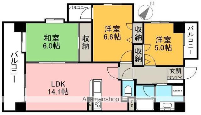ライオンズマンション水前寺第3弐番館(3LDK/5階)の間取り写真