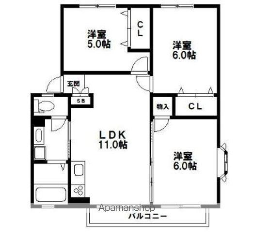 サンビレッジ福間D(3LDK/1階)の間取り写真