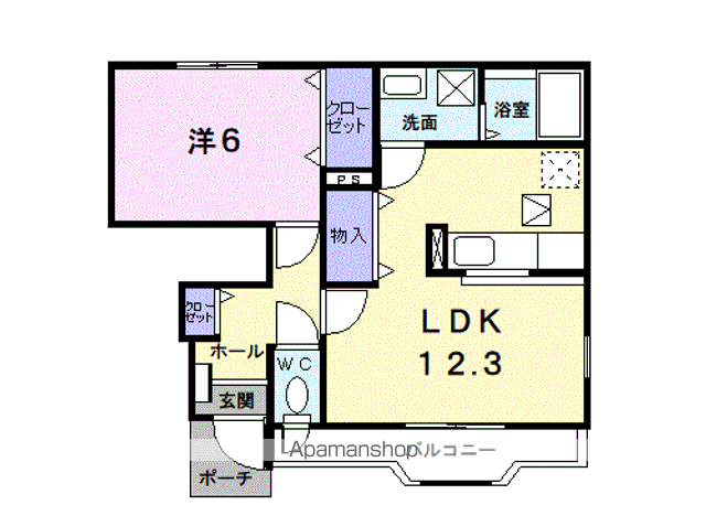 カサデルソレアード(1LDK/1階)の間取り写真