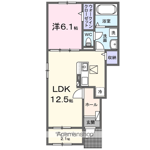 ハピネス落合B(1LDK/1階)の間取り写真