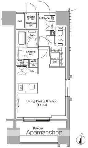 ザ・パークハビオ代々木初台(ワンルーム/7階)の間取り写真