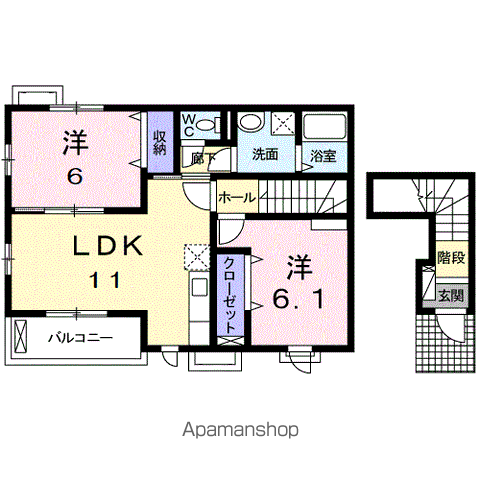 ビューティーオアシスⅠ(2LDK/2階)の間取り写真