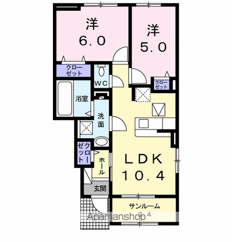 レジデンス MOKA Ⅱ(2LDK/1階)の間取り写真