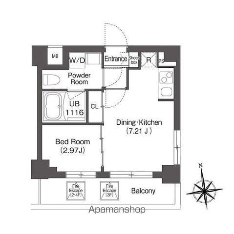 ディームス浦安(1DK/3階)の間取り写真