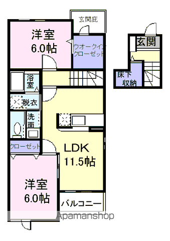 こうやリバーサイドヒルズⅢ(2LDK/2階)の間取り写真