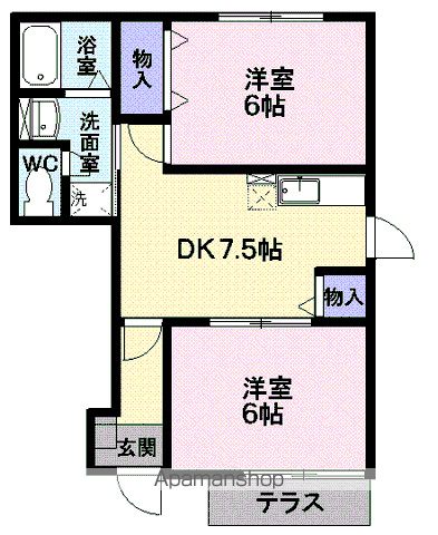 コンシェールM(2DK/1階)の間取り写真