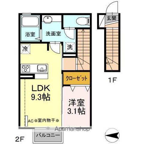 ソレイユ B(1LDK/2階)の間取り写真