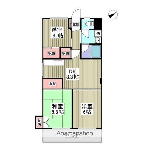 ヴィラ代官山南棟(3DK/2階)の間取り写真