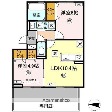 D-ROOM八王寺町(2LDK/1階)の間取り写真