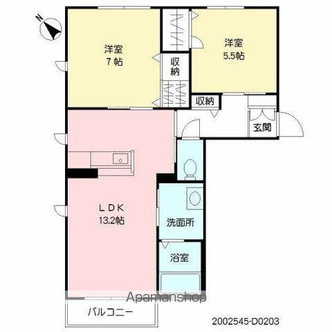 NADYAⅡ D棟(2LDK/2階)の間取り写真