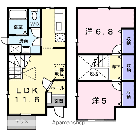 エントピア・ハイムC(2LDK/1階)の間取り写真