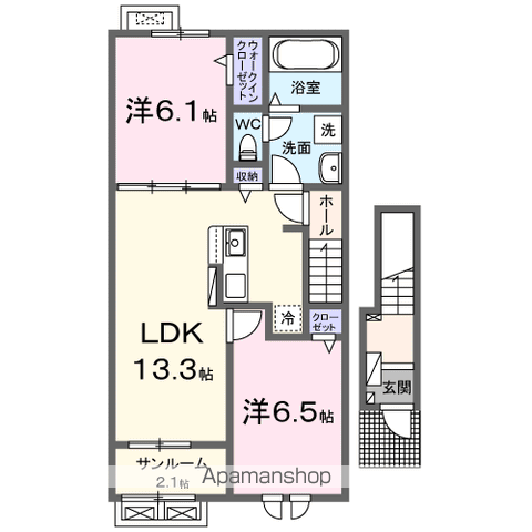 エルヴィータ・ガンビーノ(2LDK/2階)の間取り写真