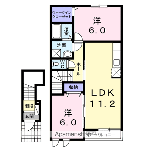 サンデリアーナⅡ B(2LDK/2階)の間取り写真