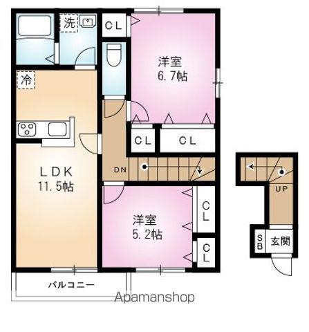 ル・ボヌールA(2LDK/2階)の間取り写真