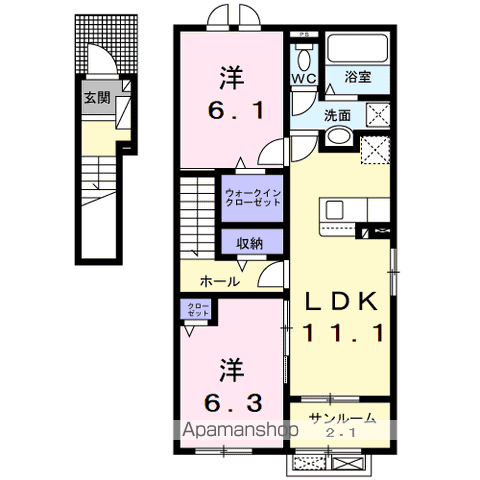 LOTTIE伊那Ⅱ(2LDK/2階)の間取り写真