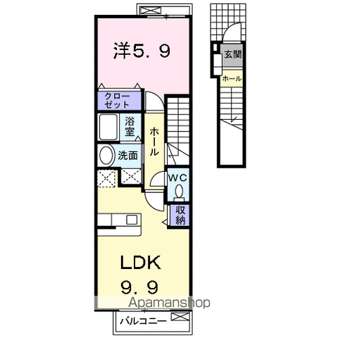 ブルートレイン篠原 A(1LDK/2階)の間取り写真