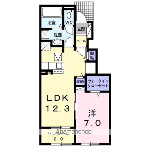 アルモニー八代Ⅱ(1LDK/1階)の間取り写真