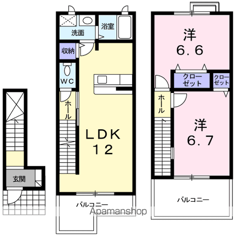 アビタシオンドゥA(2LDK/2階)の間取り写真